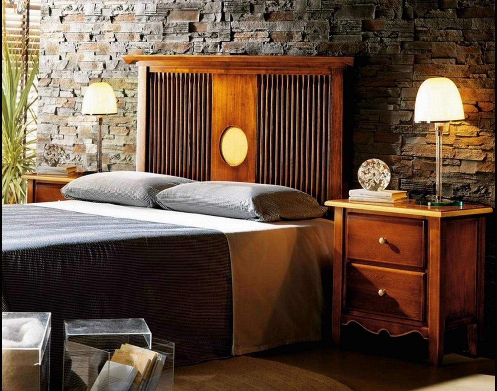 Conjunto de dormitorio diseño oriental Japones modelo Kobe de madera.