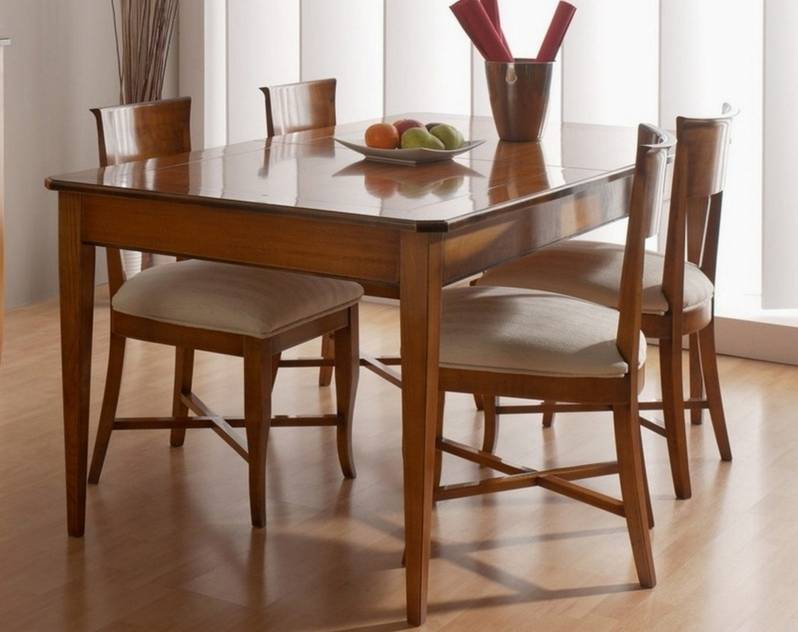 Conjunto Modelo Tívoli 180 de Mesa de Comedor y 4 sillas en madera maciza de Cerezo